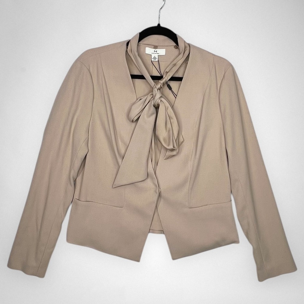 NWT HALSTON 6 Taupe Blazer Jacket With Tie Neck